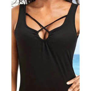 Blusa de viscosa con tiras y detalle cruzado en la parte delantera para mujer, 33405 - Product Image 3