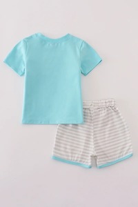 Fun Taco Design Bleu Broderie Spandex/Coton Smart Casual Shorts Set pour Garçons Élégant Confortable Solide Motif Été - Product Image 4