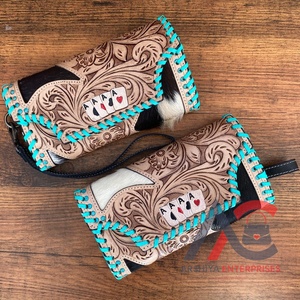 Cartera de mano de cuero de vaca de diseñador de alta calidad, billeteras talladas a mano, billeteras de pulsera de tarjeta de cuero genuino turquesa Vintage - Product Image 1