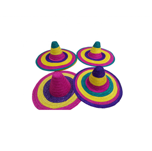 Chapeau de cowboy mexicain unisexe, tissé à la main en jonc de mer avec broderie artisanale, ajustement réglable, rayures colorées et pompons - Product Image 3
