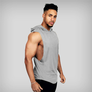 <b>Men's</b> high-quality blank <b>T</b>-<b>shirt</b> featuring a custom logo, <b>curved</b> <b>hem</b>, and cropped sleeveless hoodie design, ideal for gym wear - Product Image 6