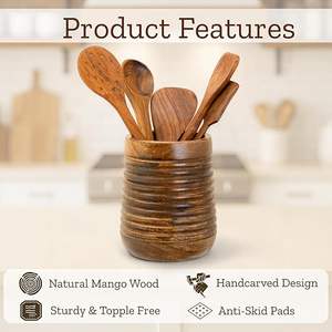 Porta Cucharas Ajustable de Tres Niveles de Madera Natural Hecha a Mano, Diseño Clásico, Elaboración Artesanal Detallada para un Acabado de Madera Auténtico - Product Image 4