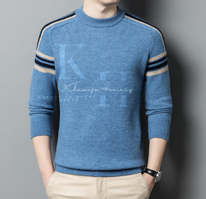 เสื้อสเวตเตอร์แบบสวมหัวแขนยาวลายขวางของผู้ชายเสื้อสเวตเตอร์แบบสวมหัวระบายอากาศได้ขนาดใหญ่ออกแบบโลโก้ด้านหน้าให้ความอบอุ่นในฤดูใบไม้ร่วง/ฤดูหนาว - Product Image 5