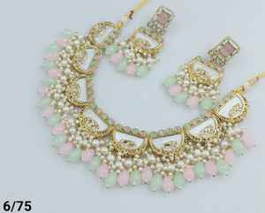 Indian Jewellery Fancy <b>Gold</b> Plated Traditional Motipearl &Drop Kundan Studded Choker <b>Necklace</b> <b>Earring</b> Mangtika <b>Set</b> Jewellery <b>Set</b> - Product Image 1