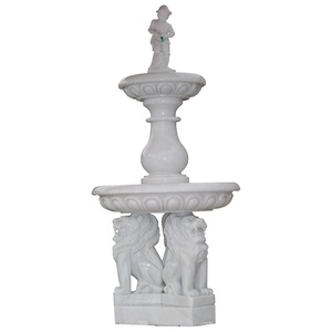 Fuente de piedra natural tallada de gran altura, fuente de jardín contemporánea de mármol, estatua escultural de leones para patio, 1 año de garantía - Product Image 1