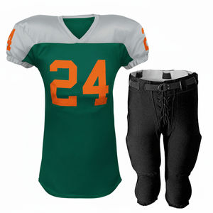 Uniforme de football américain en polyester respirant taille XL, manches courtes, personnalisable avec nom et numéro d'équipe, impression par sublimation, haute qualité - Product Image 1
