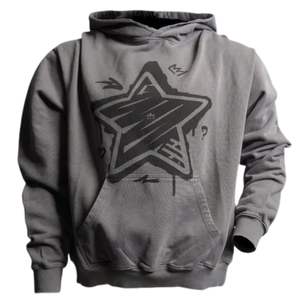 Sweat à capuche gris à imprimé graphique pour homme, en molleton de coton lourd, avec poche kangourou, sweat à capuche décontracté, streetwear - Product Image 1