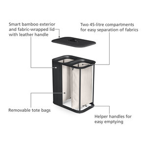 Panier à linge en bambou de 90 litres avec couvercle au design moderne Séparation en tissu réutilisable pour la maison ou l'hôtel Logo personnalisable - Product Image 5