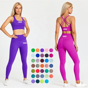 Couleurs personnalisées logo uni femmes entraînement 2 pièces yoga sans couture ensemble taille haute leggings respirant sport soutien-gorge grande taille fitness - Product Image 6