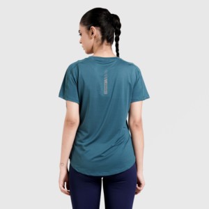 Haut pour femme Comfort Flow, bleu sarcelle foncé, tricoté en spandex, respirant, léger, style décontracté, coupe ample, manches mi-longues, tailles XS XXS, idéal pour l'été - Product Image 2