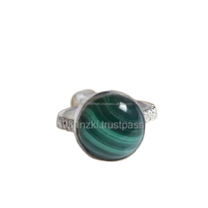 Anillo de Plata de Ley 925 hecho a mano con piedras preciosas redondas de malaquita verde, anillo de mujer para OCASIÓN DE BODA, uso diario y regalo en caja - Product Image 3