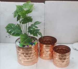 Jardinière ronde en métal de couleur cuivre fabriquée à la main avec design martelé pour le salon de la maison et le jardin jardinière de fleurs décoratives - Product Image 4