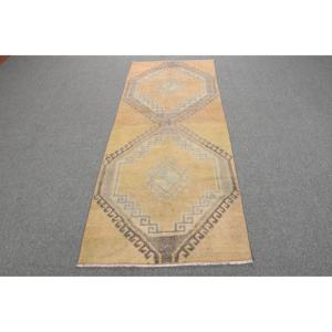 Turkish Rug, 2.9x7 ft Accent Vintage Rug, <b>Yellow</b> Gray Abstract Rug - Product Image 1