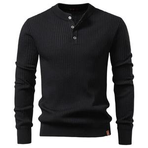 สเวตเตอร์เสื้อโปโลแขนยาวเข้ารูปสำหรับผู้ชายเสื้อสเวตเตอร์คอปกเฮนรี่แฟชั่นฤดูใบไม้ร่วงฤดูหนาวระบายอากาศได้ดีพิมพ์ลาย - Product Image 6