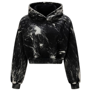 Sudadera con capucha Glory Custom Black Marble Tie Dye, estilo cropped, oversize, manga larga, estilo streetwear, unisex. - Product Image 1