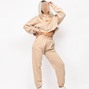 Chándal Top corto para mujer de tamaño personalizado OEM/ODM, nueva llegada, ropa informal, chándal de gimnasio de 2 piezas de algodón 100% - Product Image 1