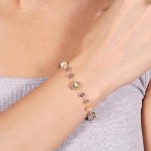 2026 Wholesale Price Woman's Fine Jewelry <b>Bracelet</b> Gold Plated Iolite And Zircon Stone <b>Beads</b> <b>Bracelet</b> - Product Image 3
