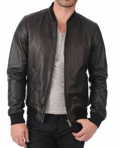 Veste en cuir véritable pour homme, veste en cuir slim, veste bomber, veste de motard, en cuir d'agneau véritable, noire, veste d'hiver pour homme - Product Image 4