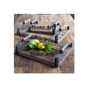 Wooden Chocolates Sweets Tray With Iron Handles <b>Set</b> of 3 Different Sizes Dessert Tray For Wholesale Supplier - Product Image 1