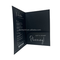 Dossier de présentation professionnel noir A4/A5 avec logo personnalisé, deux pochettes, dossier publicitaire pour documents