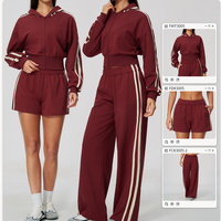 Haut de yoga à capuche zippé pour femme, décontracté, avec logo personnalisé, rayures et blocs de couleur, veste de sport d'hiver