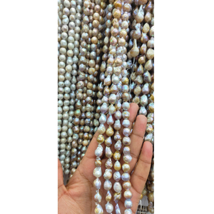 ไข่มุกบาร็อคธรรมชาติ12-13มม. ความยาว16นิ้วสำหรับทำเครื่องประดับเงินลูกปัดมุกบาร็อคที่สวยงามสำหรับสร้อยคอแหวน - Product Image 2