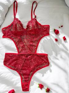 Conjunto de Body de Encaje Rojo para Mujer, Lencería Sexy Transparente con Bordado, Ropa Interior de Dos Piezas, Hecho en Turquía, Personalización al por Mayor - Product Image 1