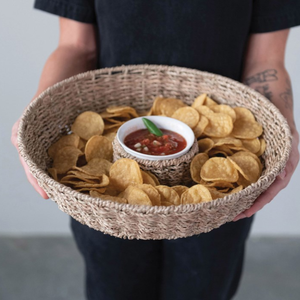 2023 nouveau Design rustique jonc de mer rond plateau de service vente chaude puces et plateau à tremper pour Buffet servant - Product Image 1