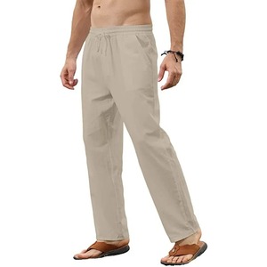 Pantalons de plage d'été pour hommes, pantalons de jogging, vêtements de rue, pantalons de sport en coton et en lin, pantalons décontractés, pantalons respirants à jambe droite - Product Image 1