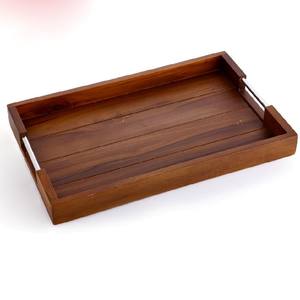 Bandejas de Servir Modernas de Madera con Listones y Asas de Metal, Juego de Bandejas Minimalistas para Exhibición de Alimentos, para Hotel, Hogar y Regalos - Product Image 3