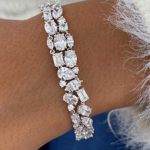 Graceful 14K White <b>Gold</b> Lab Diamond Cluster <b>Bracelet</b> IGI Certified VS1 Quality Bangle with E Color Pear Marquise Oval Cuts - Product Image 1