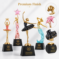 Trophée de danse personnalisé avec logo, trophée en métal plaqué or et résine, avec base en cristal noir