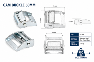 Boucle à came 50 mm 750 kg en acier zingué haute résistance certifiée CE, marque PROVINA, pour sangle de retenue de cargaison de camion OEM - Product Image 4