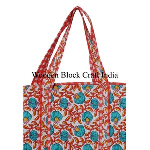 Sac fourre-tout de plage en coton imprimé, grand sac à main matelassé, design personnalisé, imprimé floral, écologique, vente en gros - Product Image 2