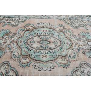 Tapis Turc Vintage Beige Vert 5.8 X 9.2ft Laine Tissage Plat Patchwork Motif pour Salon Décor 4m Largeur avec Support en Latex - Product Image 5