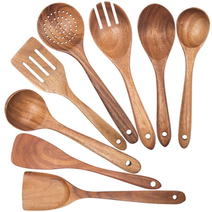 Ensemble de cuillères à servir en bois écologiques faites à la main par des artisans, ustensiles de cuisine de qualité supérieure, utilisation pour les fêtes, Crescent Crafts India - Product Image 3