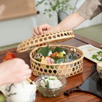 Design accrocheur panier de rangement en bambou durable avec couvercle pour la décoration table à thé meilleure vente choix chaud écologique