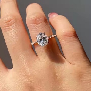 VS1 ovale taille laboratoire cultivé diamant caché Halo et pavé bague de fiançailles 18K or jaune mariage diamant bijoux - Product Image 2