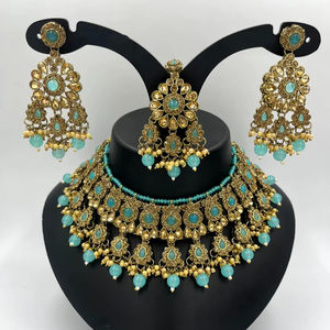 Conjunto de Collar Kundan Vintage, Joyería India, Conjunto de Boda con Cuentas de Moda para Novia, con Aretes con Diseño de Campanas de Perlas, Venta al por Mayor - Product Image 1