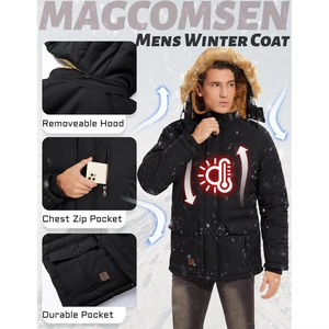Blouson matelassé en toile personnalisé à capuche, unisexe, matelassé, chaud, zippé, imperméable, coupe-vent, décontracté, tendance - Product Image 5