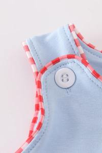 Ropa Infantil Honeydew, Lindo Vestido Azul Burbuja para Bebé con Bordado de Fresa, Algodón Suave Lavable, Traje de Verano con Cierre de Broche - Product Image 3