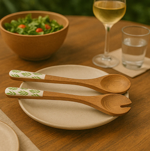 Cuillère et fourchette en bois de manguier imprimé en laiton AK multicolore ensemble personnalisé de 2 pour table à manger et ustensiles de cuisine article - Product Image 2