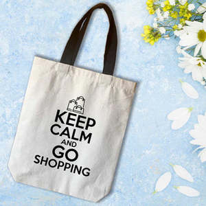 Sac fourre-tout en toile de coton moyen, avec citation motivante 'Keep Calm Stress Relief', recyclable, motif 'Lettre' personnalisé - Product Image 1