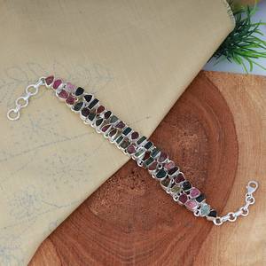 Brazalete de Plata de Ley 925 Chapado en Oro con Turmalina Natural Multicolor, Piedra en Bruto, Joyería de Diseño, Regalo de Piedra de Nacimiento - Product Image 4