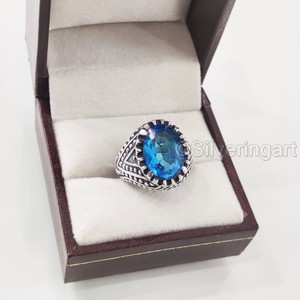 Export Mans <b>Ring</b> Natural Swiss Blue Topaz Gemstone November Birthstone <b>Ring</b> <b>Arabic</b> Anniversary Jewelry 925 Sterling Silver <b>Ring</b> - Product Image 2