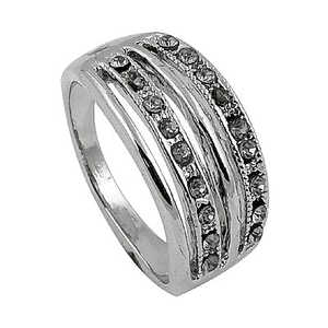 Bijoux fins pour femmes, bague en argent, pierres en zircone cubique, motif géométrique, surface brillante en platine, rhodié, pour les promesses - Product Image 1