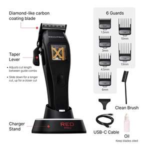 Tondeuse à cheveux sans fil pour homme avec moteur vectoriel puissant, lame en acier inoxydable revêtue de DLC, chargement USB-C, 6 guides de coupe, rechargeable - Product Image 4