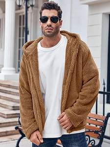 Veste en fausse fourrure vêtements d'extérieur avec manches épaisses et longues coupe ample Cool pour les hommes en plein air solides - Product Image 5