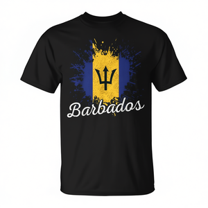 T-shirt drapeau de la Barbade noir pour homme, col rond, manches courtes, imprimé sérigraphié, vêtement promotionnel - Product Image 3
