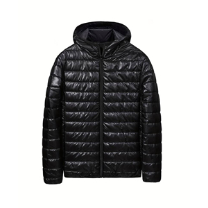 Veste matelassée épaisse et chaude d'hiver avec logo personnalisé pour hommes Manteau à capuche imperméable en cuir bulle écologique avec fermeture à glissière - Product Image 1